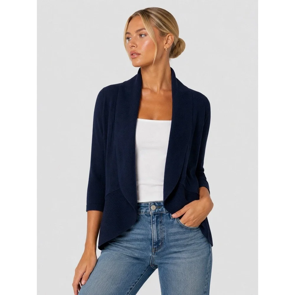 Ralph Lauren Navy Blue 100% Cotton Open Front Shawl Cardigan Sweater M